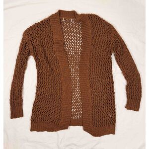 Brown Open Stitch Knit Cardigan Sweater XL